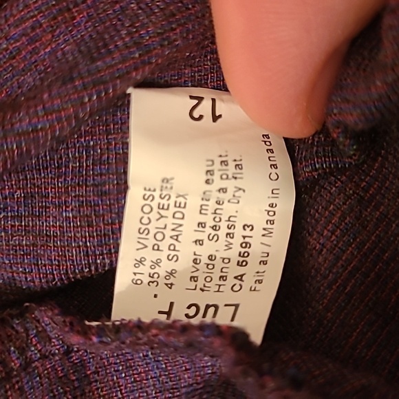 Luc Fontaine 🇨🇦 Gray Black Purple Plaid Gentle Midi Flair Sweater Dress sz 12 - Picture 5 of 7